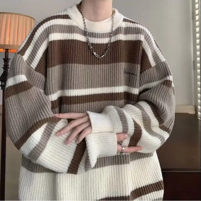 

Autumn Winter 2023 Men's Women Sweater Round Collar Long Sleeve Pullover Knitted Striped Couples Fashion Streetwear Sweater