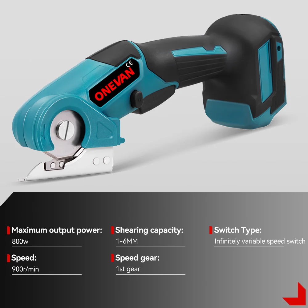 ONEVAN 800W 전기 가위 900r/min 무선 충전식 컷 패브릭 가죽 Makita 배터리 핀 용 다기능 가위