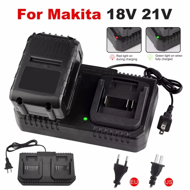 Dual Slot Charger 18V 21V Li-ion Battery Charger for Makita BL1415 BL1815 BL1830 BL1850 Electric Drill Power Tools EU US Plug 1