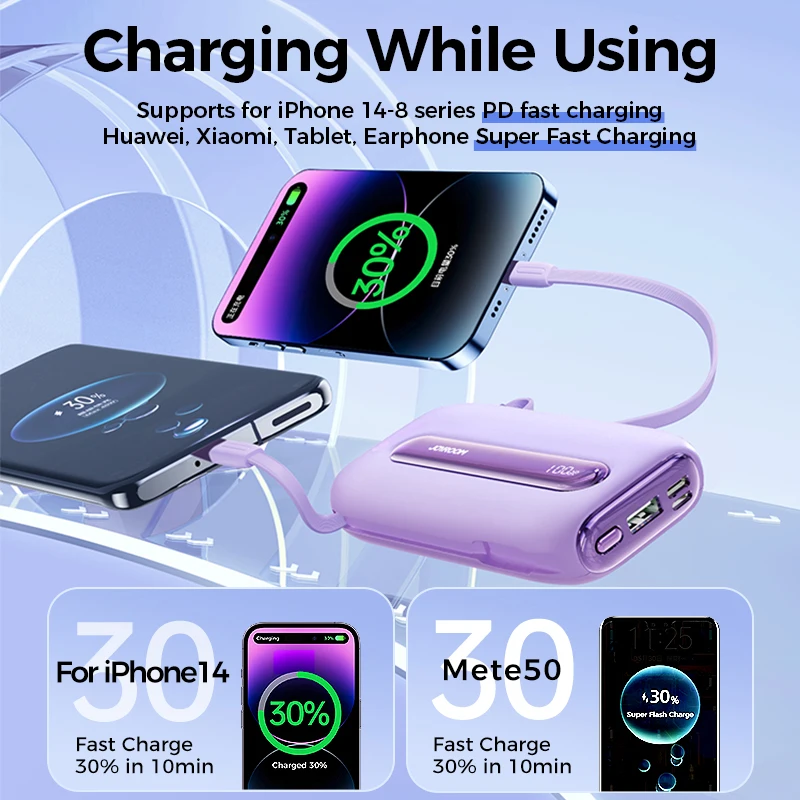 Joyroom Portable 20000mAh PowerBank Four Ports PD QC3.0 Fast Charging 22.5W Battery Charger With Type-C For iPhone Cable Charger