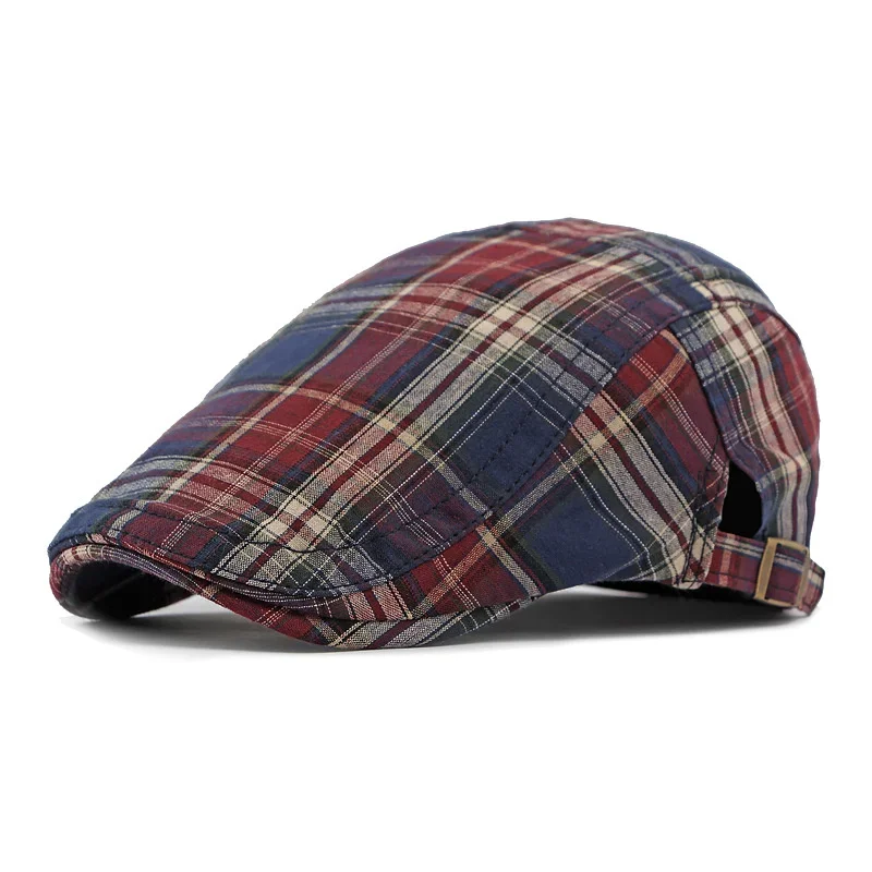 Four Seasons Cotton Stripe Print Newsboy Caps Flat Peaked Cap Men and Women Painter Beret Hats 166 beret hat newsboy cap newsboy hat woolen beret