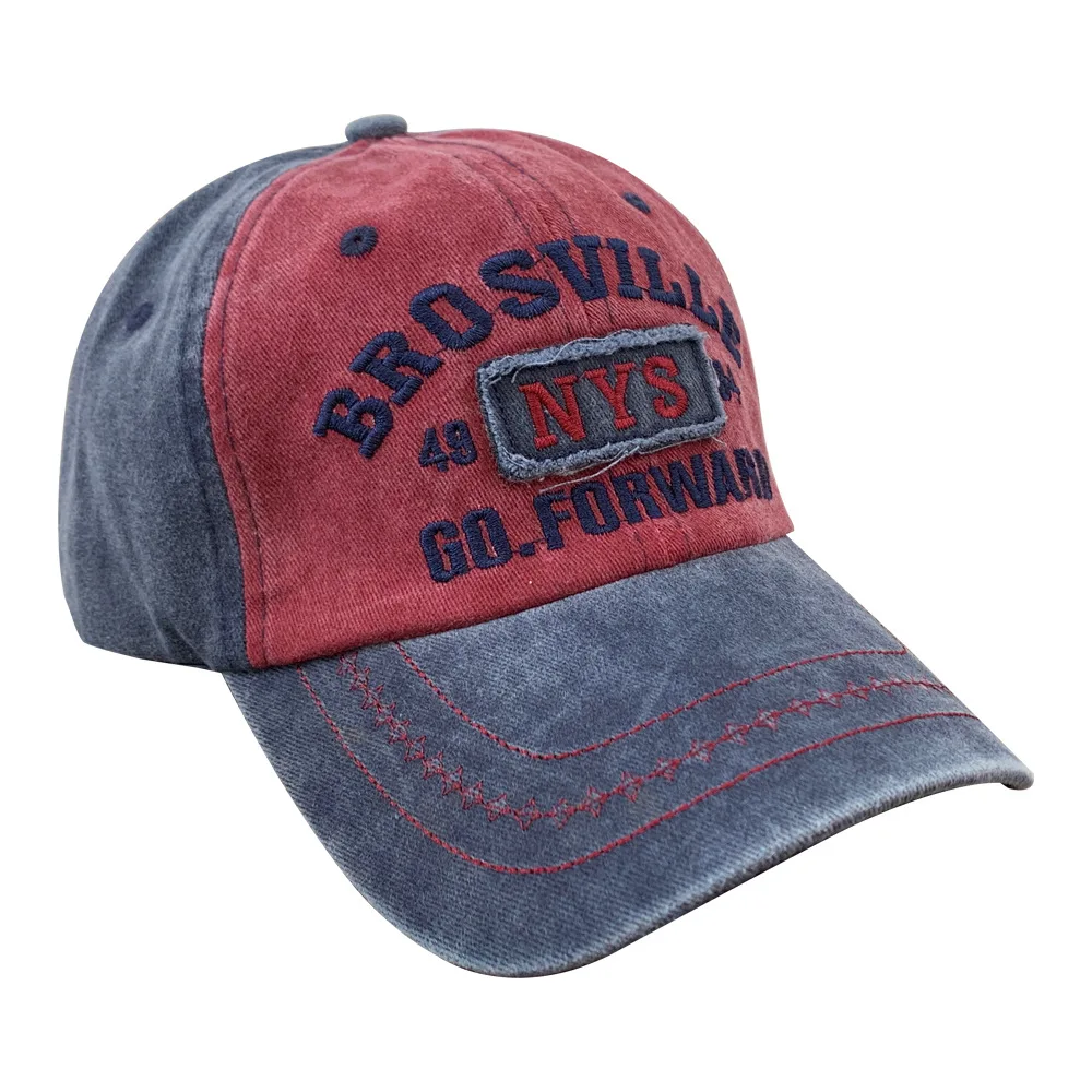 Baseball Cap ELAIF American Vintage Baseball Cap Women's Soft Top Letter Washed Denim Cap Wide Brim Large Head Circumference Small Hat