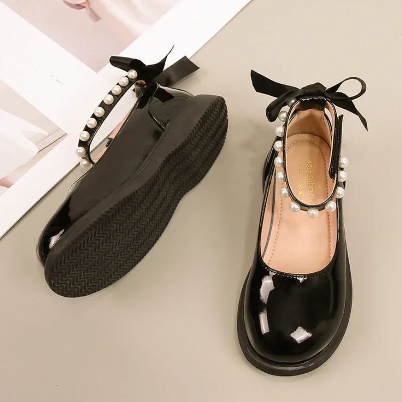 Girls Princess Leather Shoes Lolita Style Black White Versatile Children Performance Mary Jane Shoes Fashion Kids Causal Shoes 5