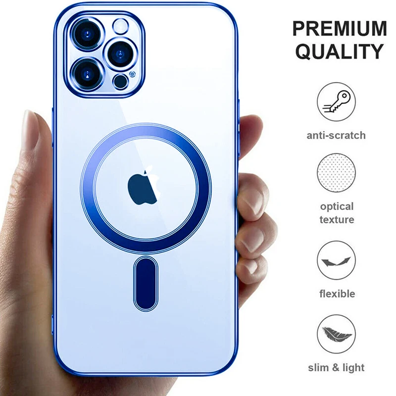 Elettrolitico Trasparente Per Cover Magsafe Iphone 13 Pro Max Custodie 11 12 14 Plus Custodia Trasparente Antiurto In Silicone Magnetico
