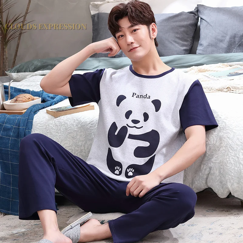 Brand Cartoon Men's Pyjamas Striped Panda Pajamas Set Casual Male