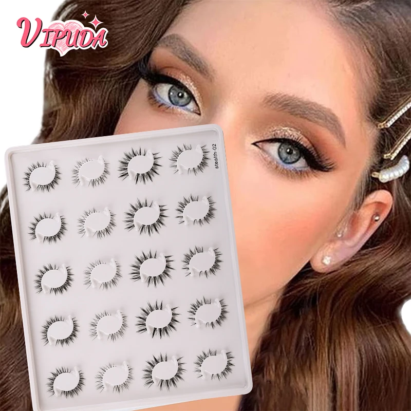 4 Stili Mix 20 Paia Manga Lashes Cosplay Faux Mink Lashes Coreano Natural Short Full Strip Lashes Invisibile Clear Band Ciglia Finte