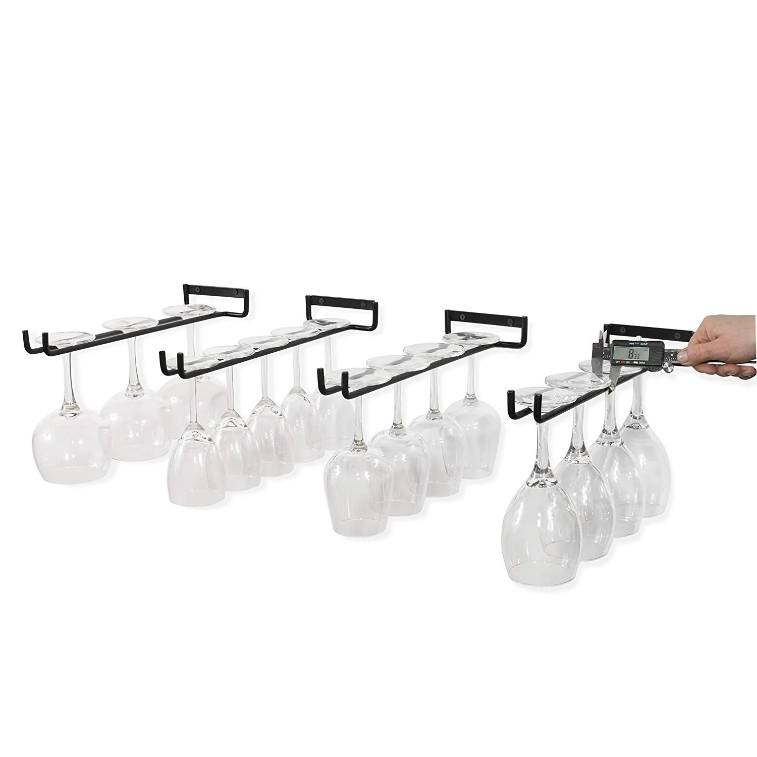 2PCS Iron Wine Glasses Hanging Holder Glass Rack Bartender Stemware Under Cabinet Stemware Organizer Bar Hanger Shelf Black 30CM 4