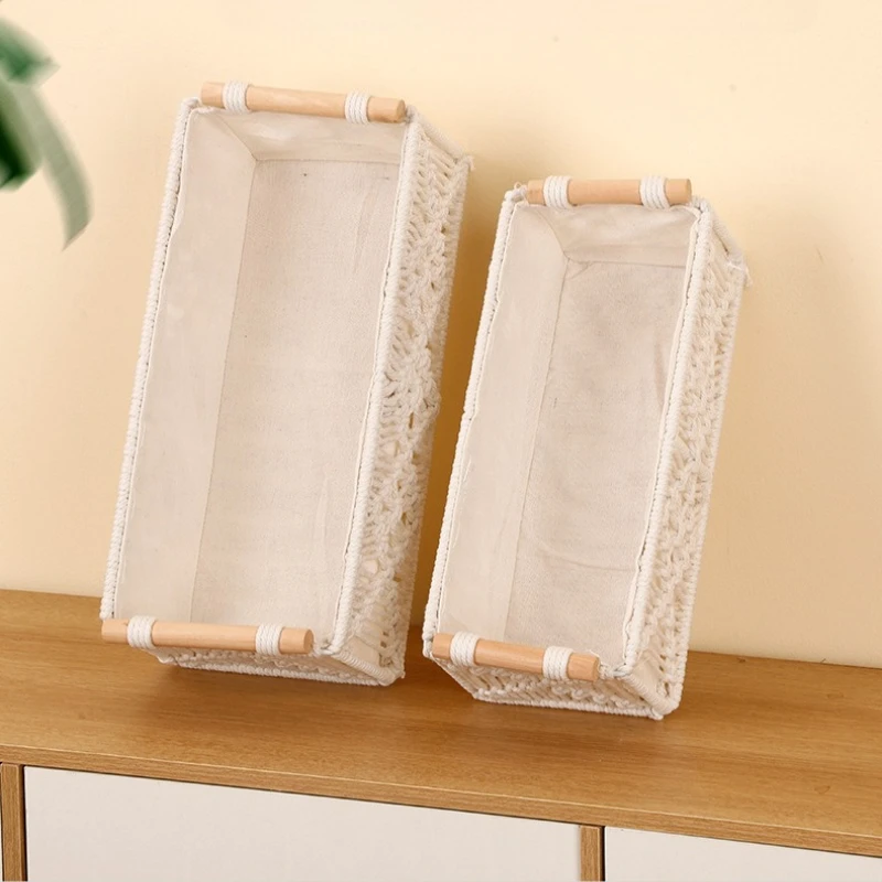 Cotton Rope Storage Box - Handwoven Jute Organizer Basket, Desktop Organizer Bin for Home Office, Practical Storage Container