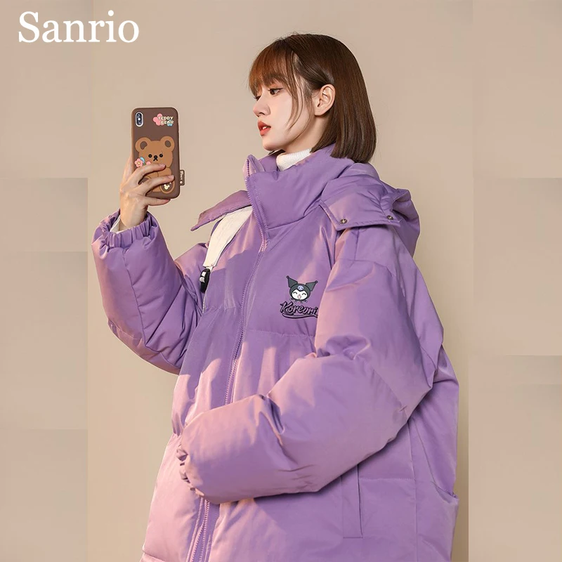 

Sanrios Cute Kuromi Thickened Loose Hooded Cotton Jacket Oversize Senior Sense of Warm Coat Winter Fashion Women's Clothing