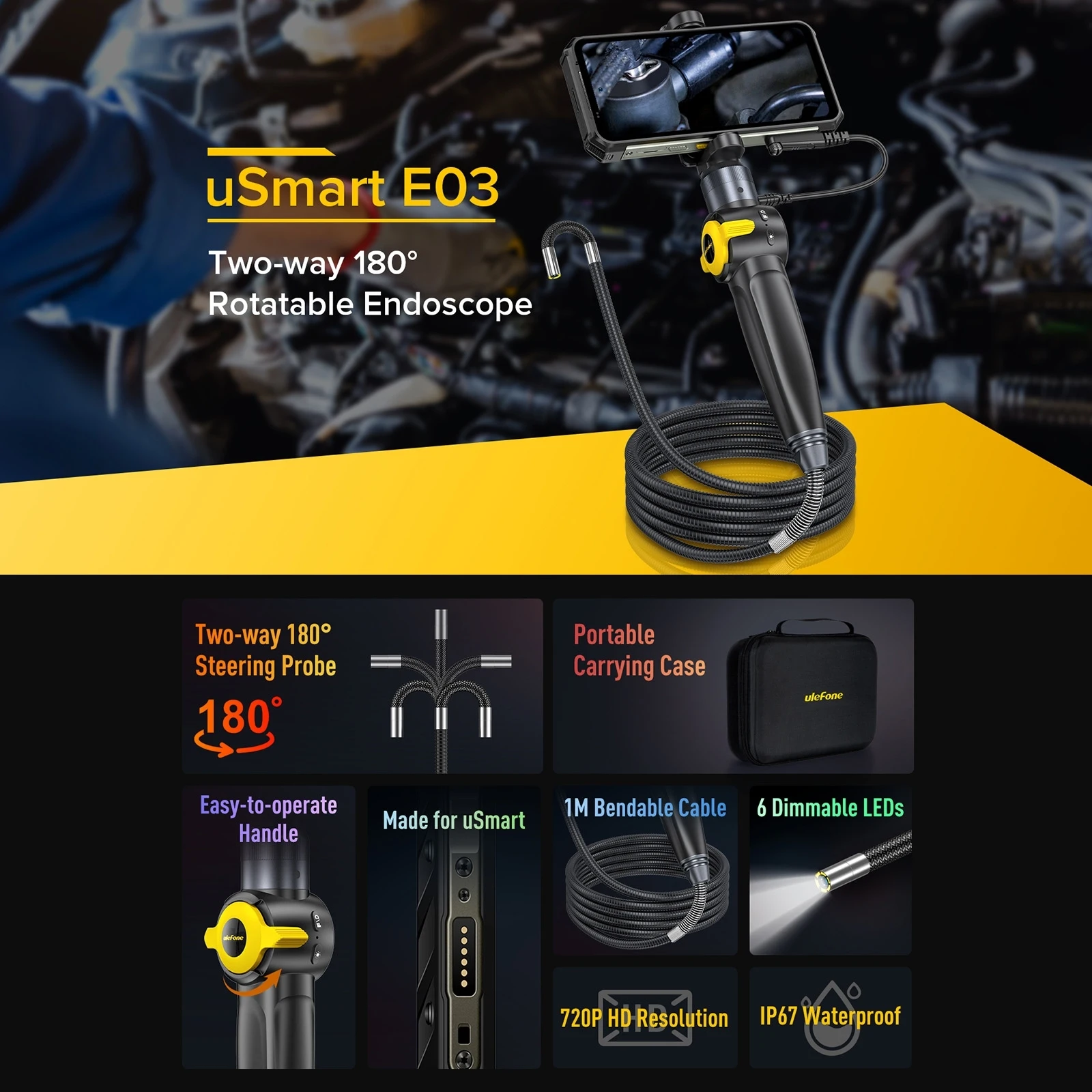 Ulefone uSmart E03 Rotatable Endoscope IP67 Waterproof for Armor 24 / 21 / 19 / 19T / 18T Ultra / Armor Pad
