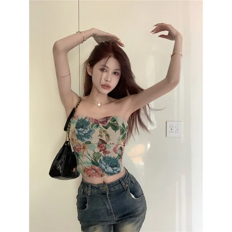 

Summer Spicy Girls Print Bra Vest Women's Off Shoulder Slim Short Top