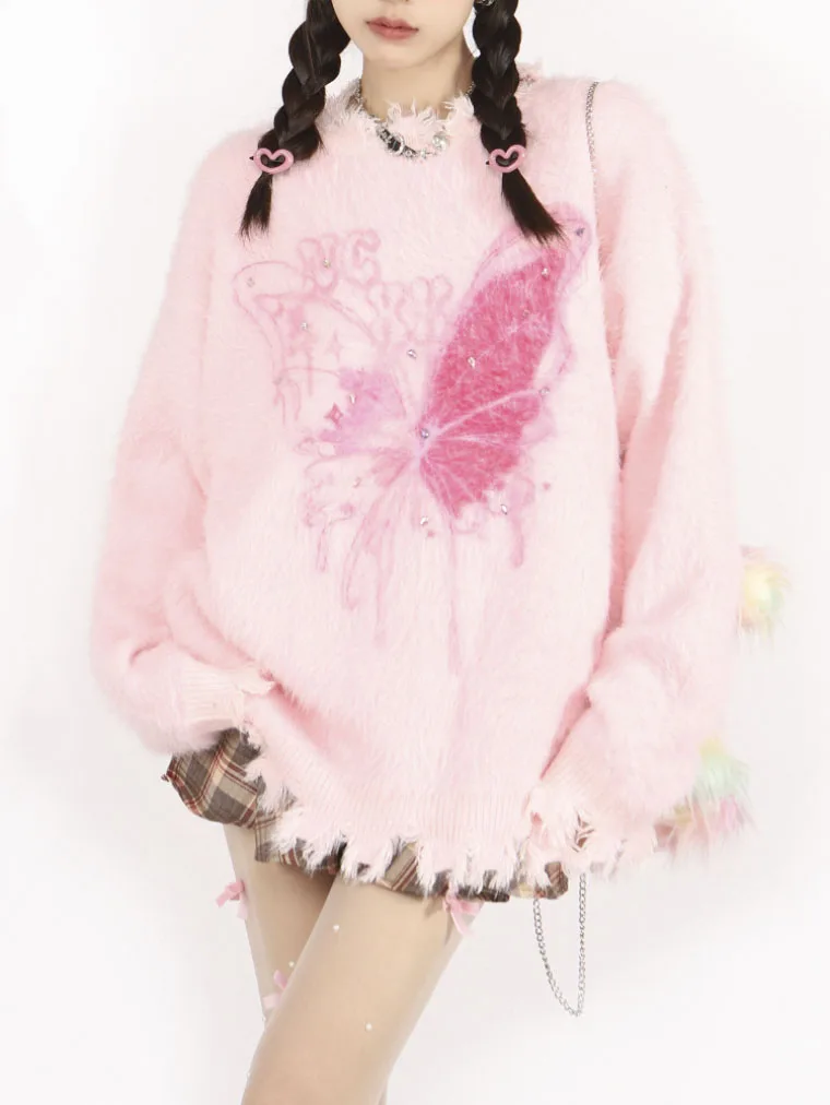 

Женский трикотажный свитер с длинными рукавами и бабочками, осенне-зимний пуловер