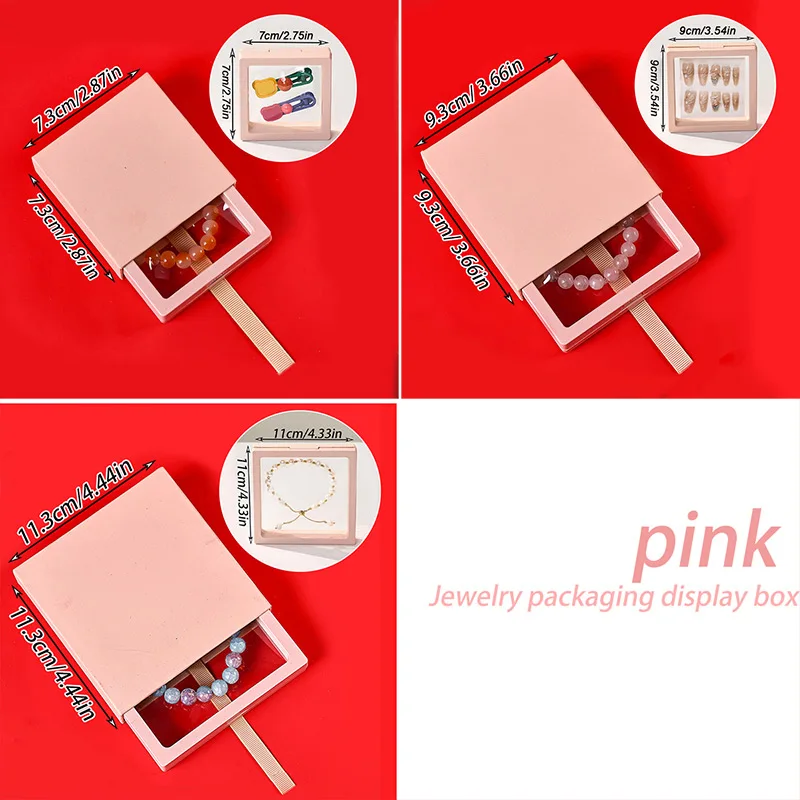 תיבת אחסון תכשיטים חיצונית עם רצועת צבע לשולחן איפור, טבעת, צמיד ושרשרת, מארגן חנות תצוגה מסחרית