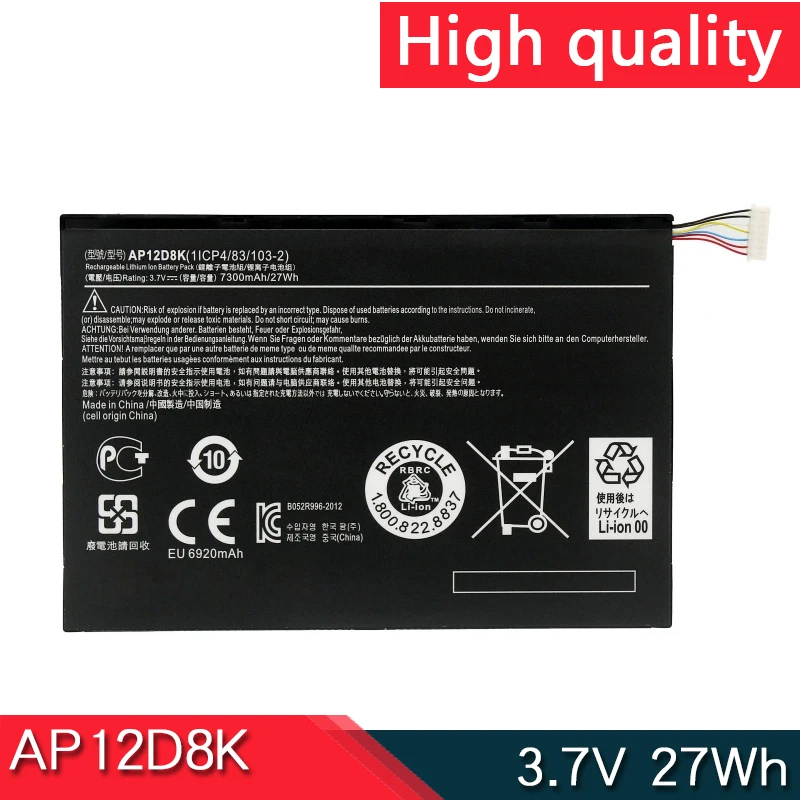 

Новый AP12D8K 3,7 V 27Wh Аккумулятор для ноутбука Acer Iconia Tab A3-A10 W510 W510P