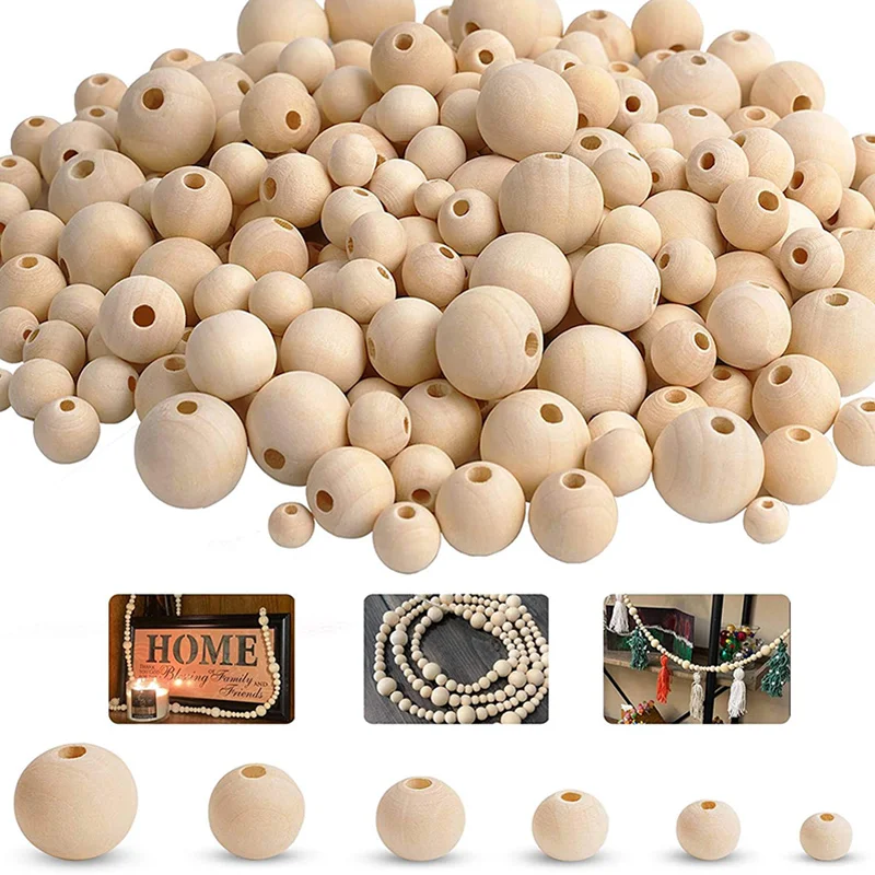 

2-500Pcs Natural Wooden Beads with Holes 4-30mm Round Spacer Wooden Bead Ball Loose Wood Bead Charm for DIY Handmade Accessories