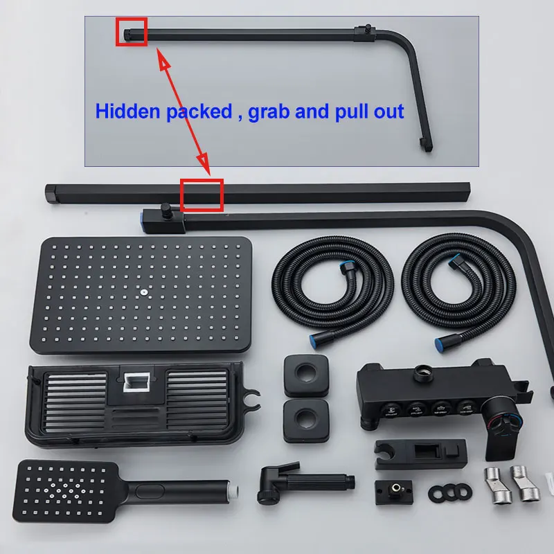 Black Bathroom Shower Faucets 3/4 Way Button Switch Thermostatic or Hot Cold Mixer Shower Systems Digital Display with Shelf