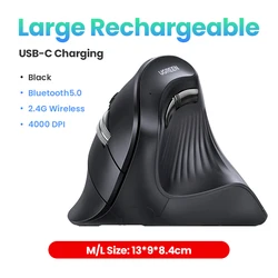 UGREEN Ergonomic Wireless Vertical Mouse with Mute Buttons and Adjustable DPI (Large Rechargeable)
