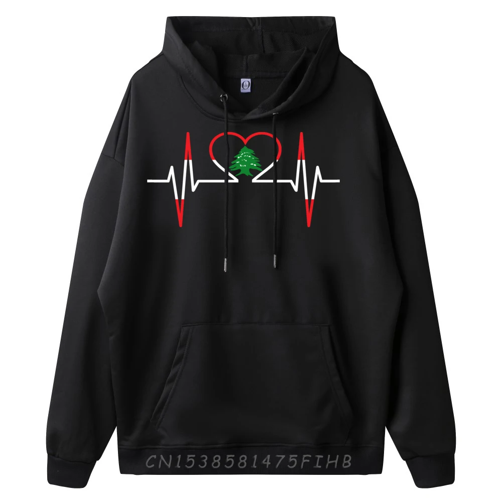 O Neck Heartbeat ECG Lebanon Country Flag Female Hoodies Geek long Sleeve Sweatshirt Latest Printed On Hoodies Heartbeat ECG Lebanon Country Flag Color black