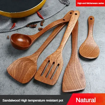 Spatola di legno Cucchiaio di legno Spatola per friggere Cucchiaio da zuppa resistente alle alte temperature in legno massello Nessuna vernice Nessuna cera Materiale naturale 1