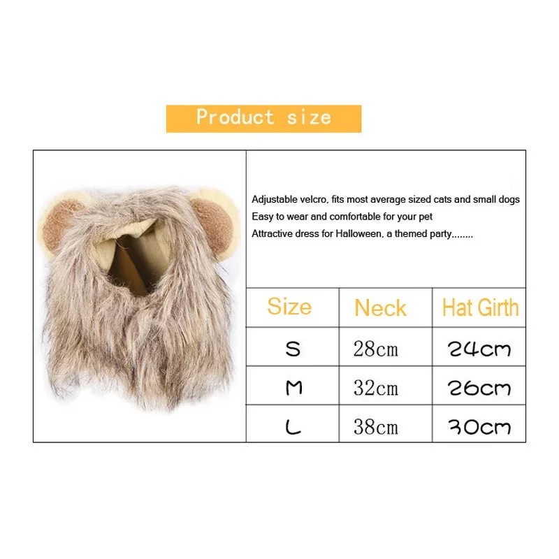 Lion Mane Wig Costume Hat for Cats & Small Dogs – Funny Pet Cosplay Cap with Ears 6