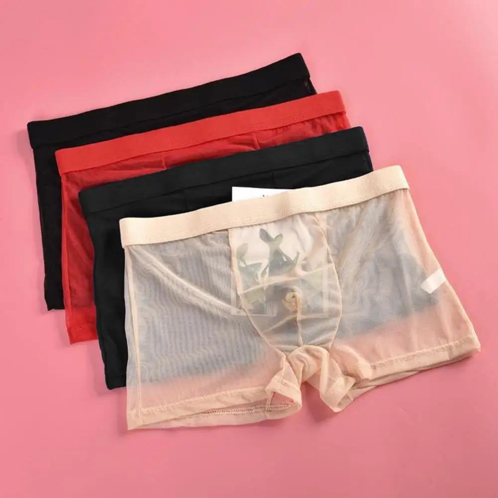 

Men Boxers Breathable Elastic Mesh Low Waist Ice Silk Cooling Anti-septic See-through Men Panties Men Underwear
