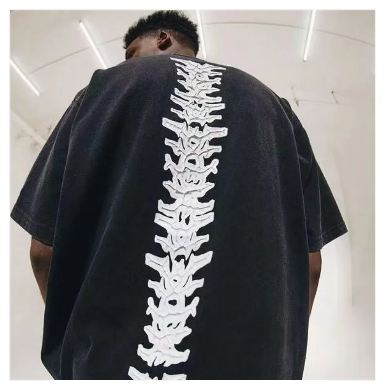 

Fashion Retro Skeleton Top Cotton Loose Casual Short Sleeve T-shirt Men's American Style