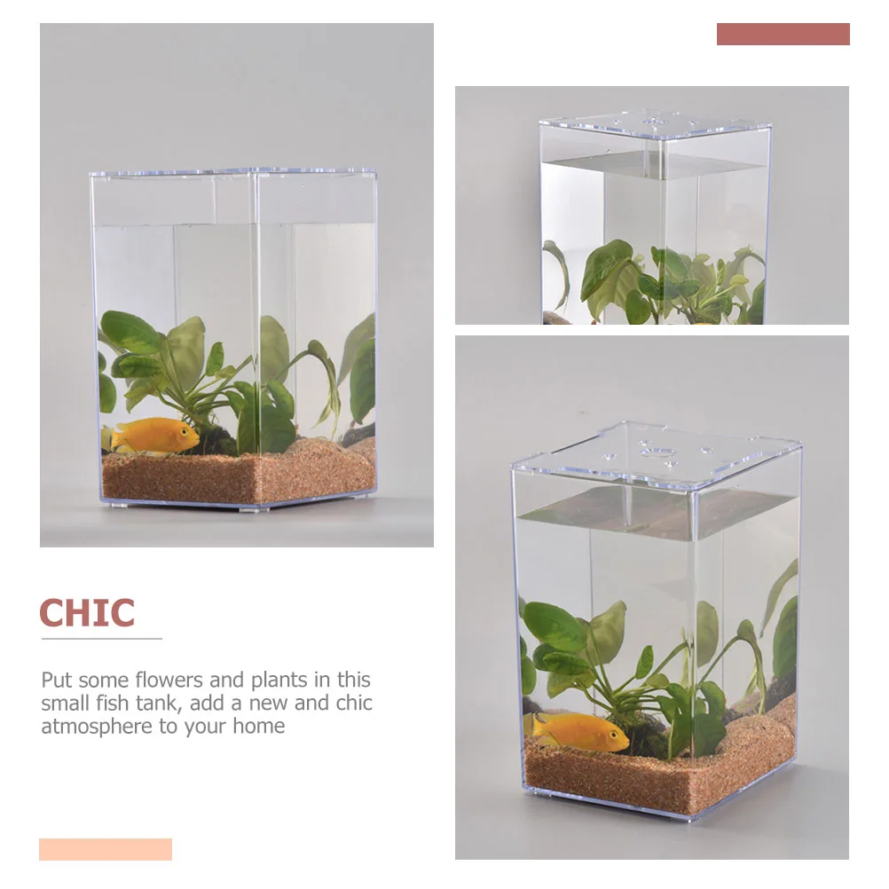 Fish Aquarium Durable Acrylic Betta Fish Tank Mini Aquarium Desktop Container Box Fish Accessory Small Tank Decorative Pet