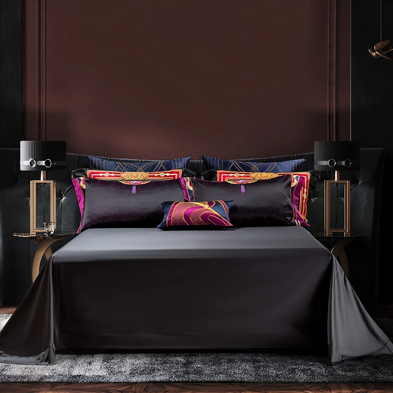 Luxury 800TC Brocade Jacquard  Black Purple Patchwork Embroidery Bedding Set Quilt Cover Bed Sheet Or Bedspread Pillow Shams 3