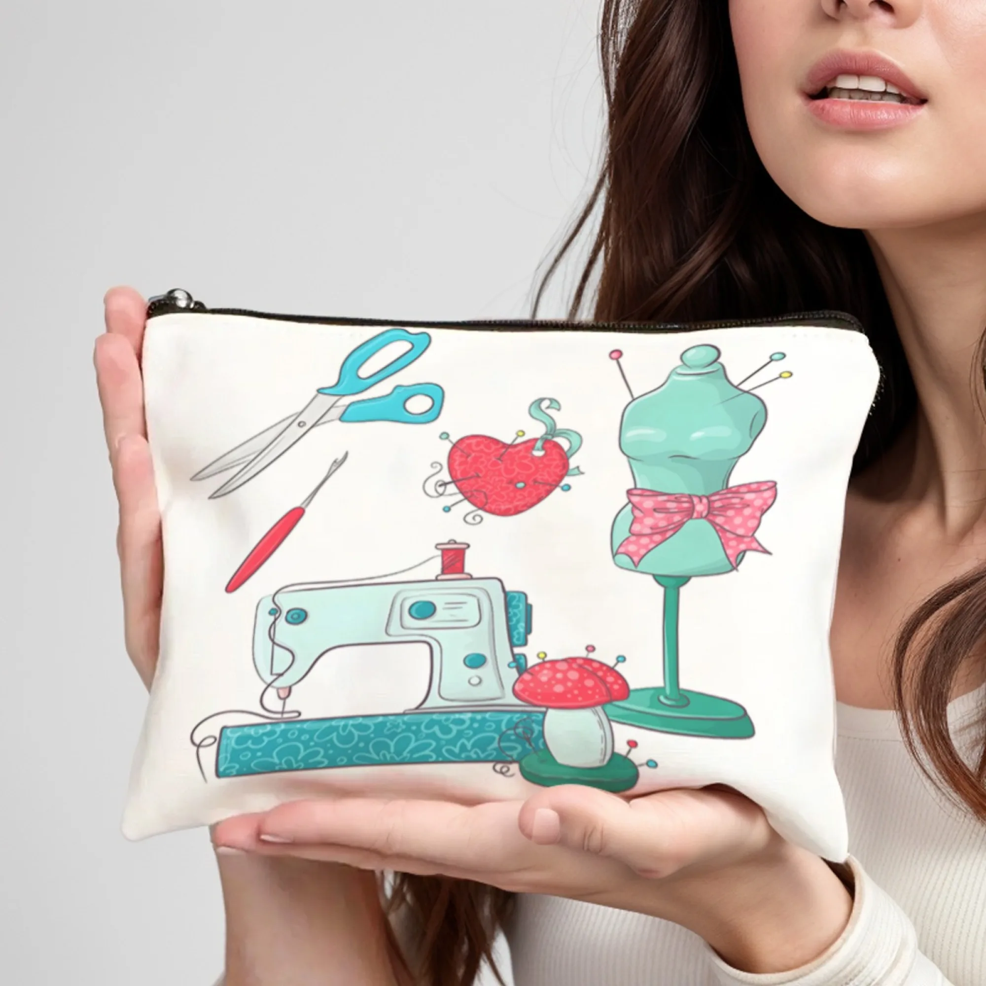 Vintage elementy szycia Design Zipper Pouch - Wielofunkcyjna torba podróżna na kosmetyki, przekąski, przybory toaletowe, monety, ołówki