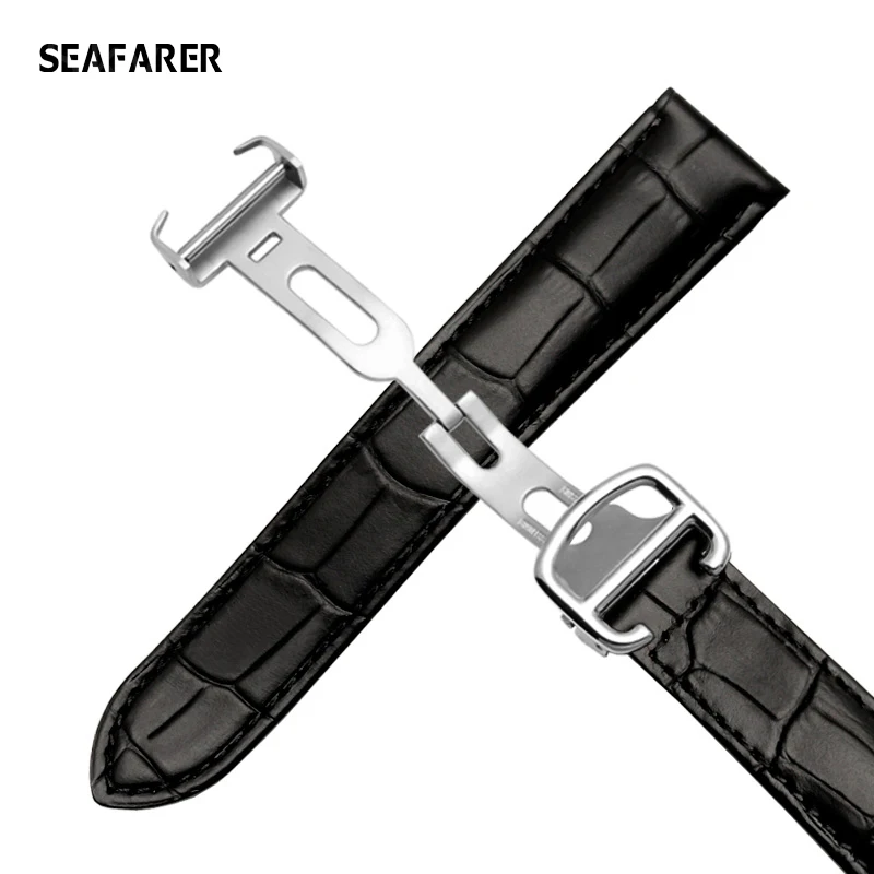 Luxury Leather Watch Strap with Clasp - Black/Brown