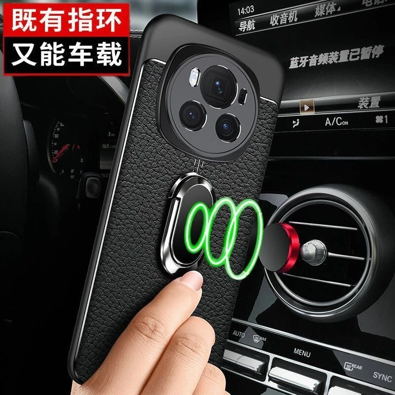 Enhanced Magnetic Phone Case with Holder Ring, PU Silicone Shockproof Bumper Cover