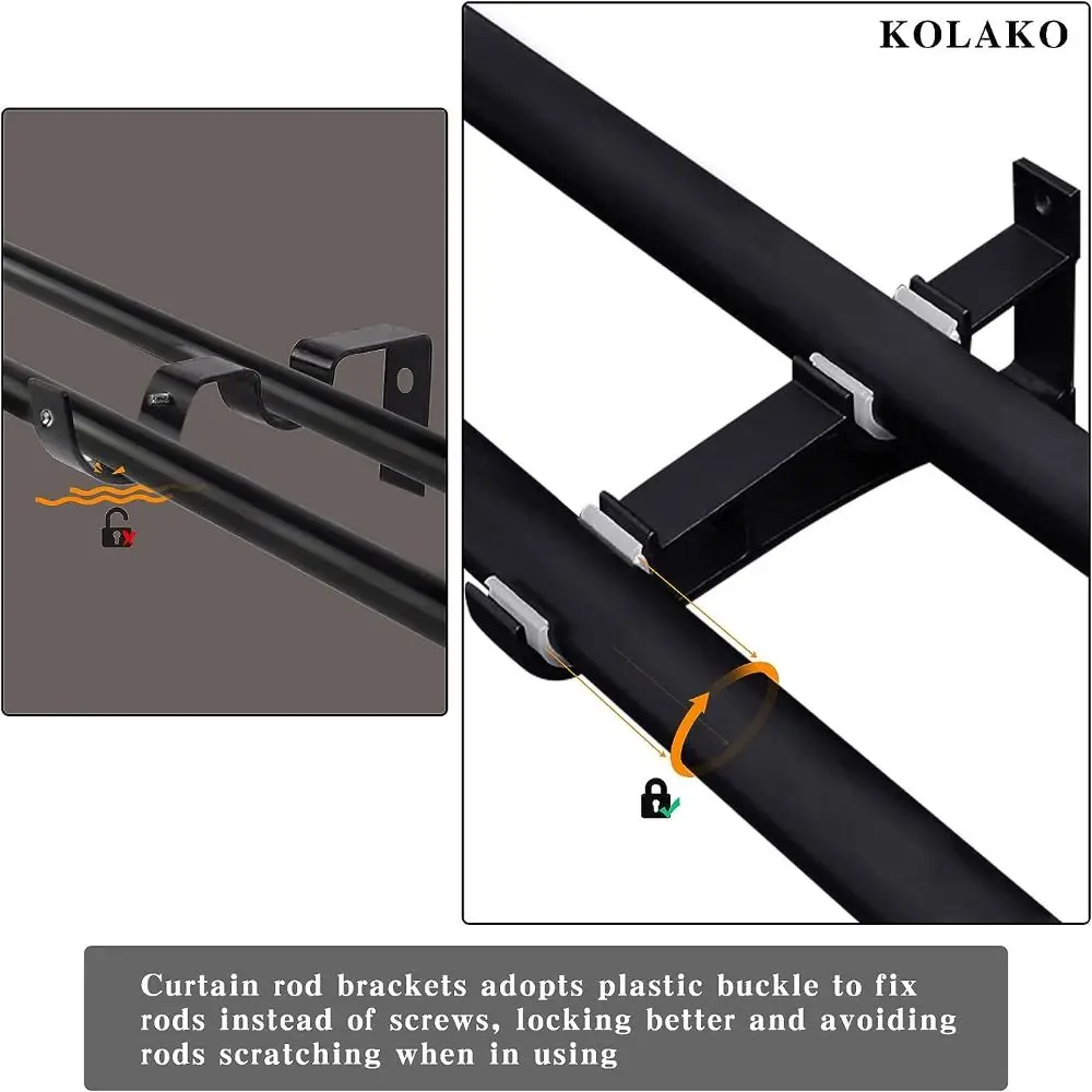 1/4PCS Black Curtain Rod Brackets Wall Curtain Rod Retainers Double Bracket Hooks Aluminum Alloy Hangers