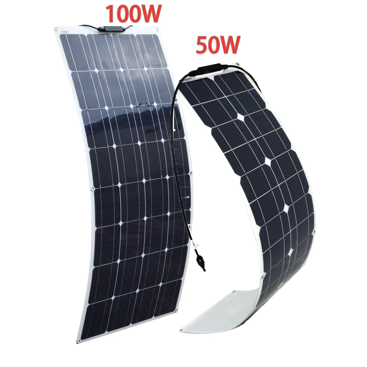 Kit Panneau Solaire Flexible 100W 12V + Régulateur 10A - Pour Bateau, Camping-car, Van - Charge Batterie 12V - Silicone Monocristallin