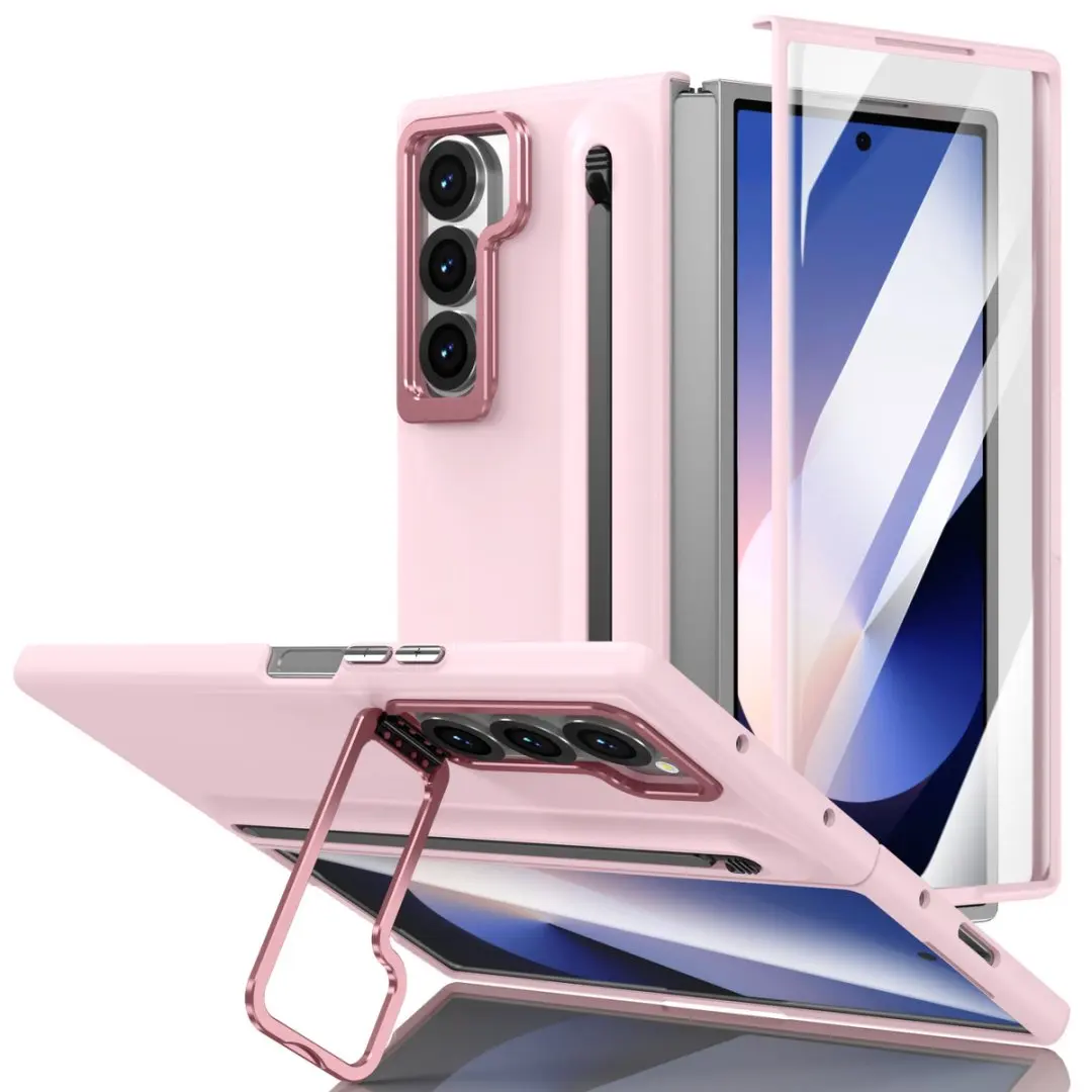 Foldable Phone Case with S Pen and Built-in Screen Protector Featuring Kickstand