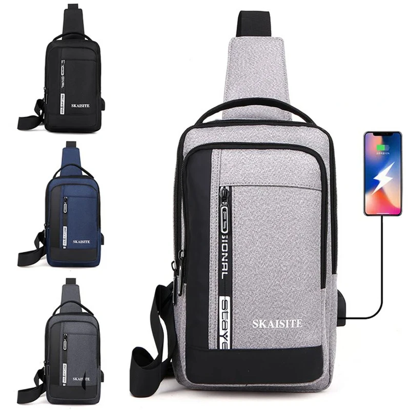 

Casual Oxford Men's Chest Bag with USB Charging Port Outdoor Cross Bag Men Handbag Sling multifunction Shoulder Bag