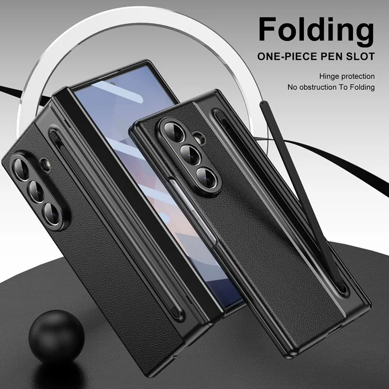 360° Folding Flap Leather Phone Case with Pen Groove and Tempered Glass Film