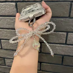 Elegant Beaded Bracelet with Bowknot Charm Wristlet Keychain Accessory (Only a bow)