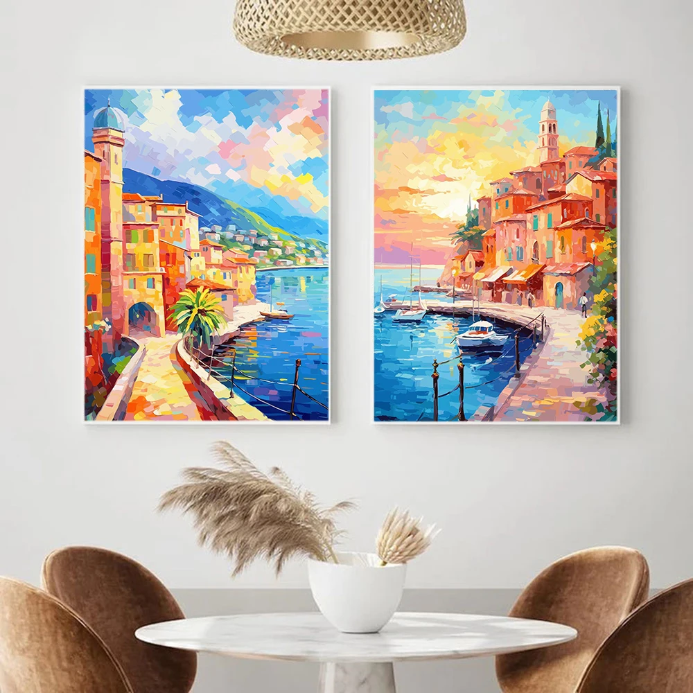 

Coloful Coastal Seaside Town Road Nordic Wall Art Canvas Painting Posters And Prints Landscape Pictures For Living Room Decor