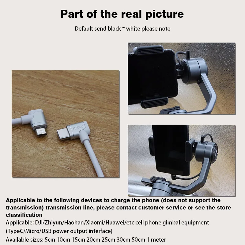 Micro Usb Tipo-c Cabo de Carregamento Curto Handheld Cardan Estabilizador Smartphone Celular Ação Câmera Holder 90 Graus Cotovelo - Image 5