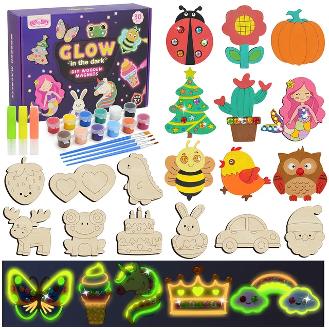 DIY Wooden Magnet Craft Kit for Kids that Glow in The Dark