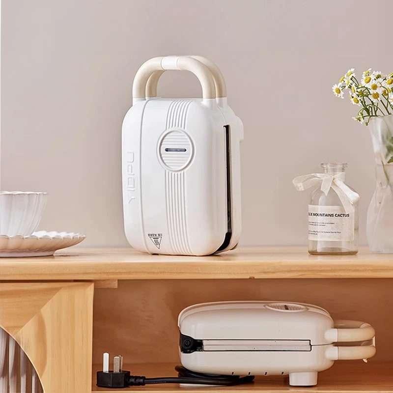 Non-Stick Ceramic Sandwich & Waffle Iron, Compact Breakfast Grill Machine, 2-in-1 Toast Panini Press with Detachable Plates