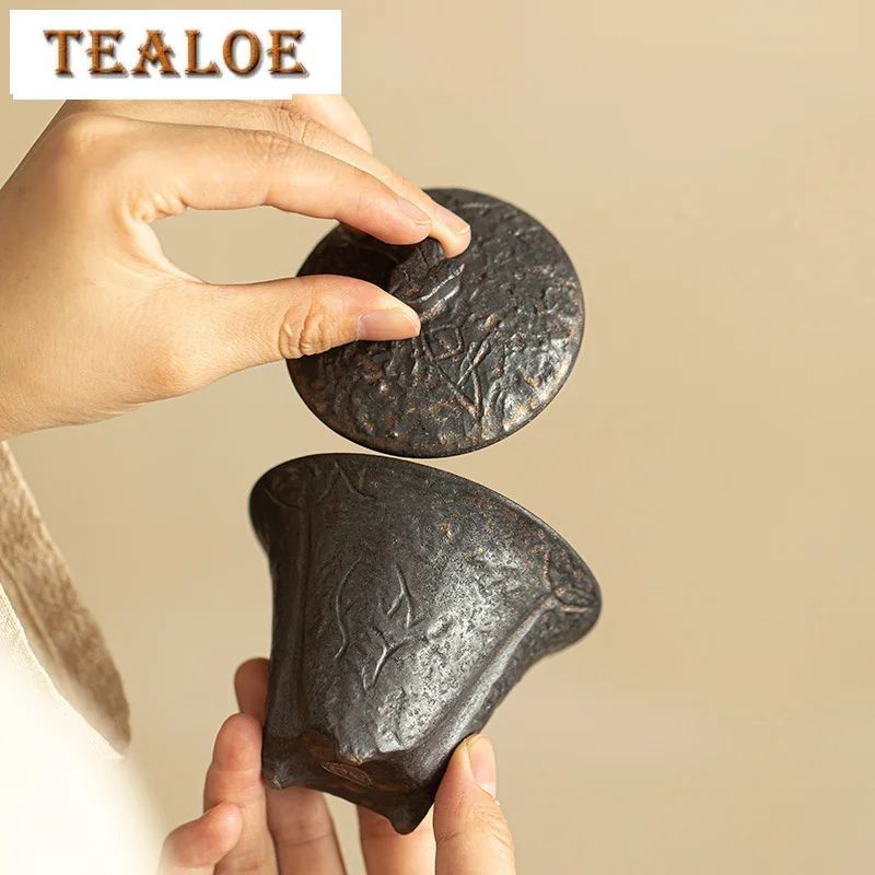 80ml Handmade Coarse Pottery Gaiwan Ancient Bronze Glaze Three Leg Tea Tureen Household Tea Making Cover Bowl Drinkware Craft