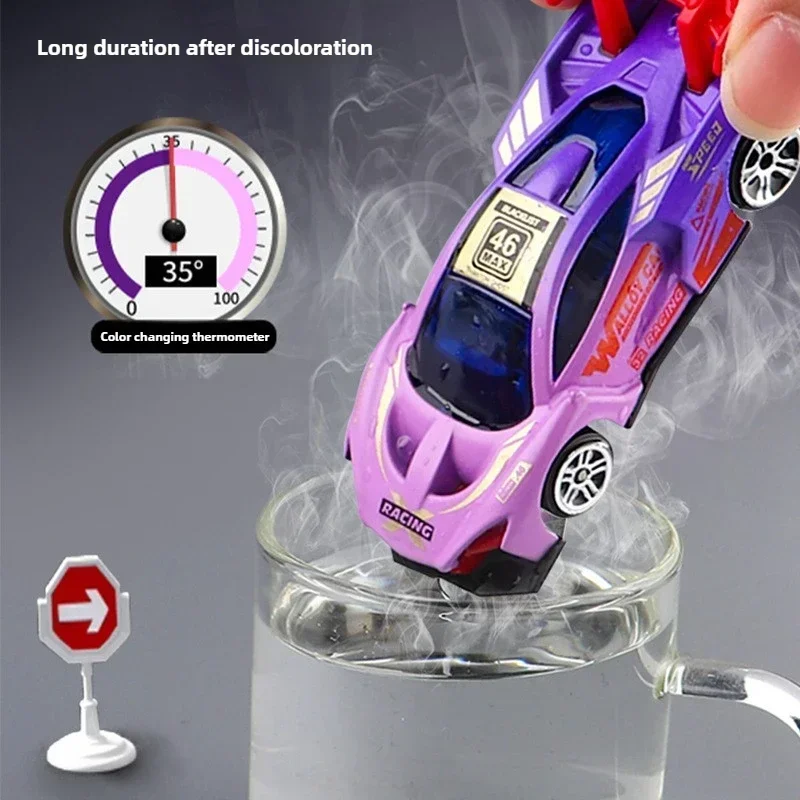 Coche de carreras que cambia de Color mágico 1:64, modelo de inercia sensible a la temperatura, coches de juguete resistentes a choques, regalo duradero para niños