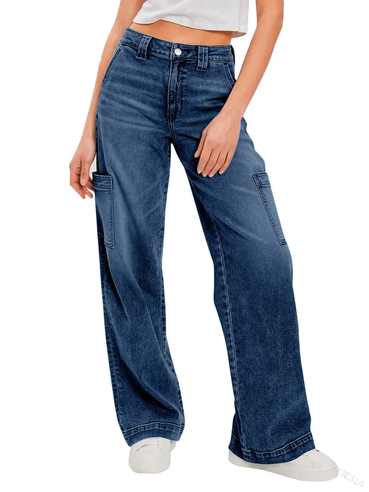 Women's Cargo Jeans Baggy Lady Vintage Light Blue High Waisted Wide Leg Loose Denim Pants Fashion Wide Trousers With Pockets