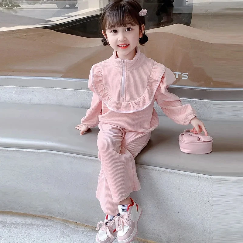 

2-7Y Girls Clothing Set 2023 New Spring and Autumn Children's Fashion Sweater Pants Two Piece Kids Baby Casual Set