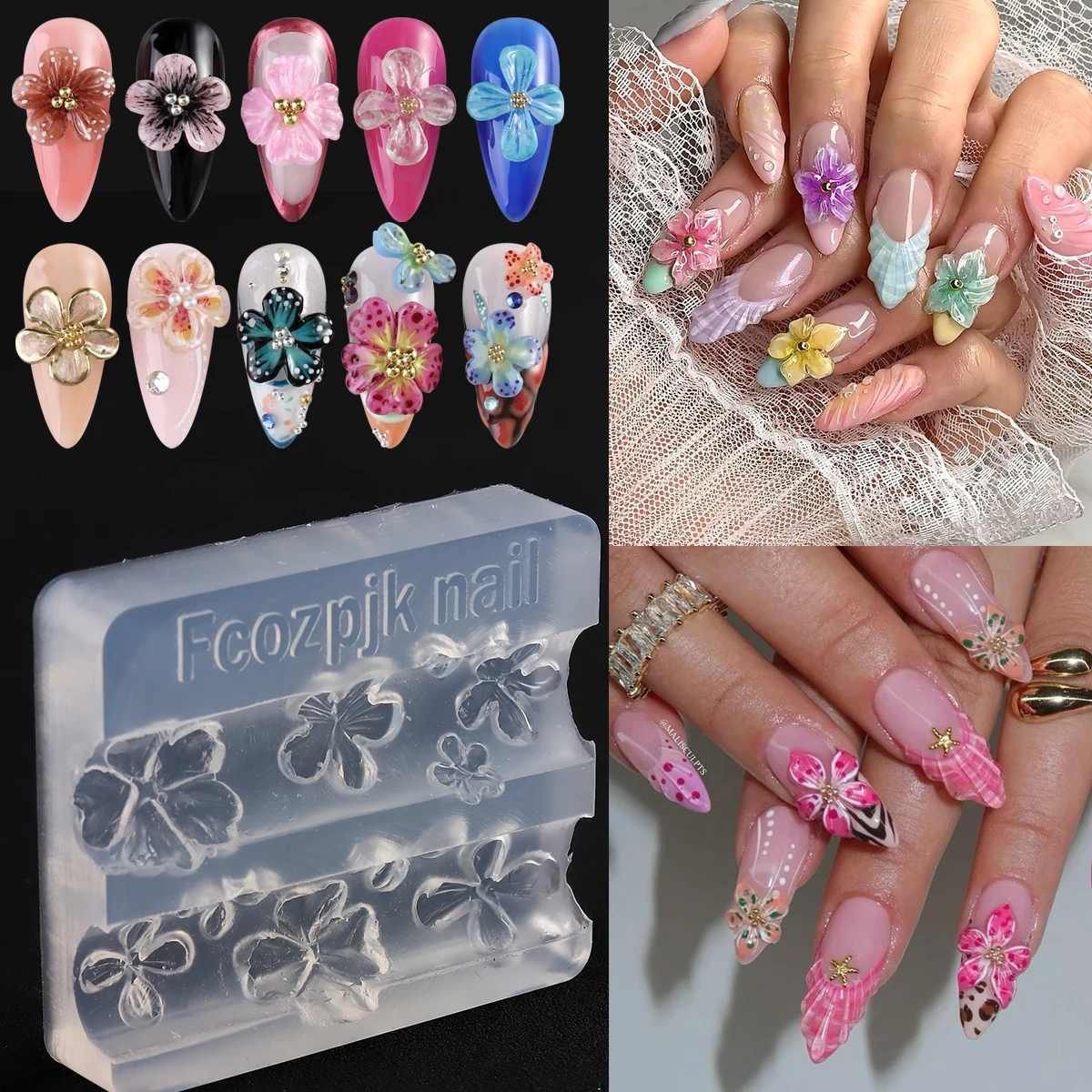 3D 실리콘 꽃 네일 조각 몰드 아크릴 백합 히비스커스 플로럴 스탬핑 플레이트 네일 스텐실 오엽 꽃 네일 템플릿