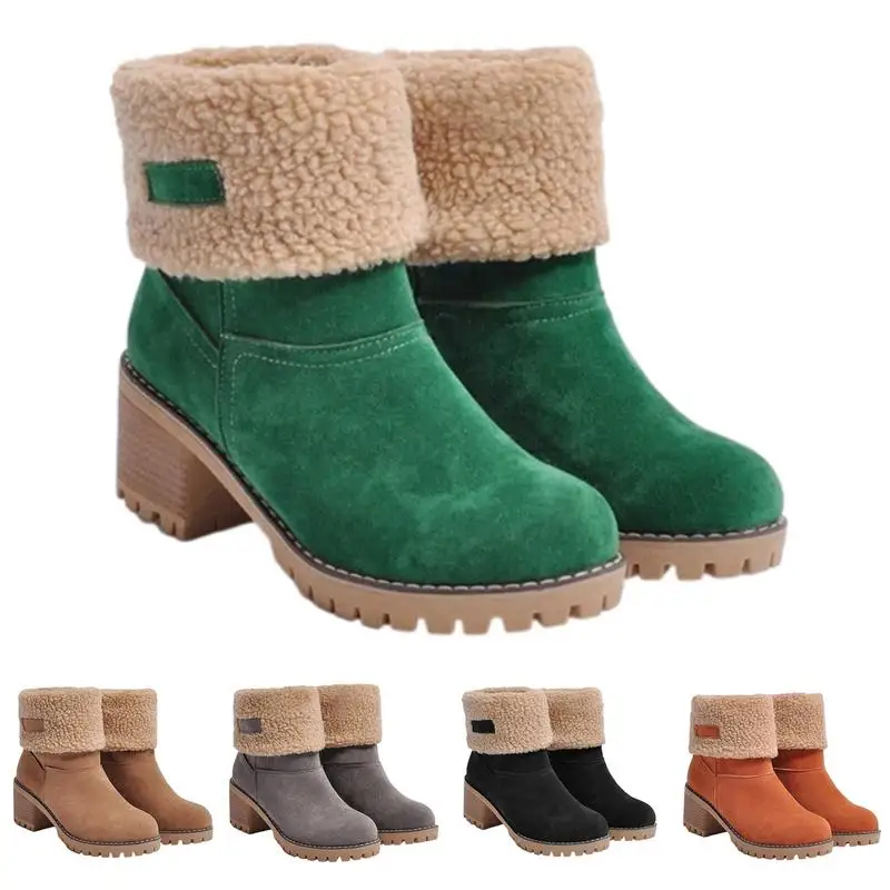 Round Toe Boots Comfortable Women Winter Boots with Chunky Heel Warm Women Winter Shoes Chic Winter Shoes for Women Girls Ladies