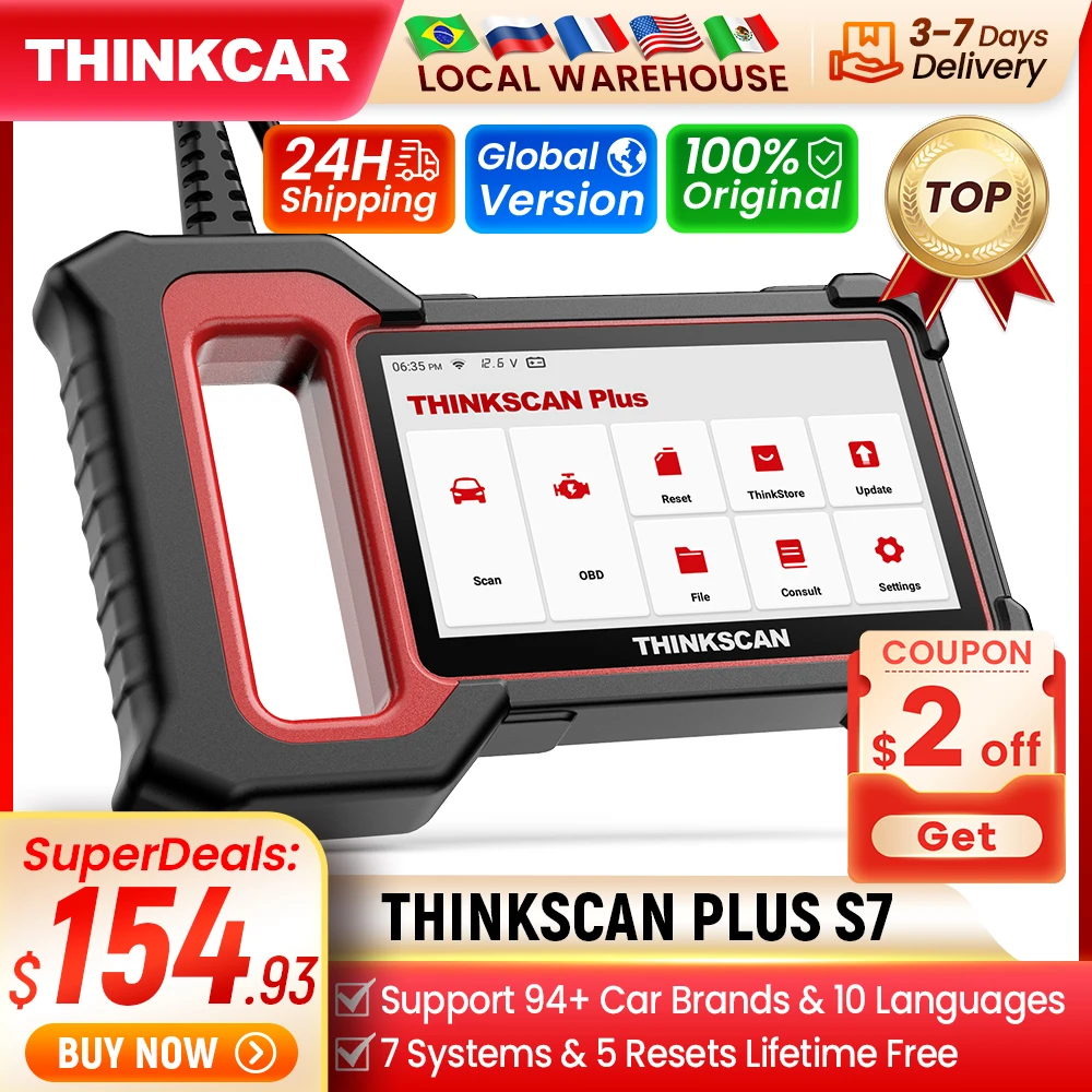 Сканер THINKCAR Thinkscan Plus S7 OBD2, профессиональный автомобильный считыватель кодов, автомобильный диагностический инструмент, диагностика, Wi-Fi, бесплатное обновление