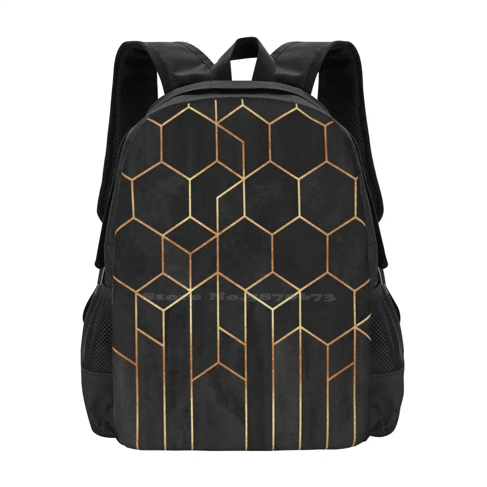 

Black Hexagons Hot Sale Backpack Fashion Bags Geometry Geometric Pattern Abstract Lines Black Dark