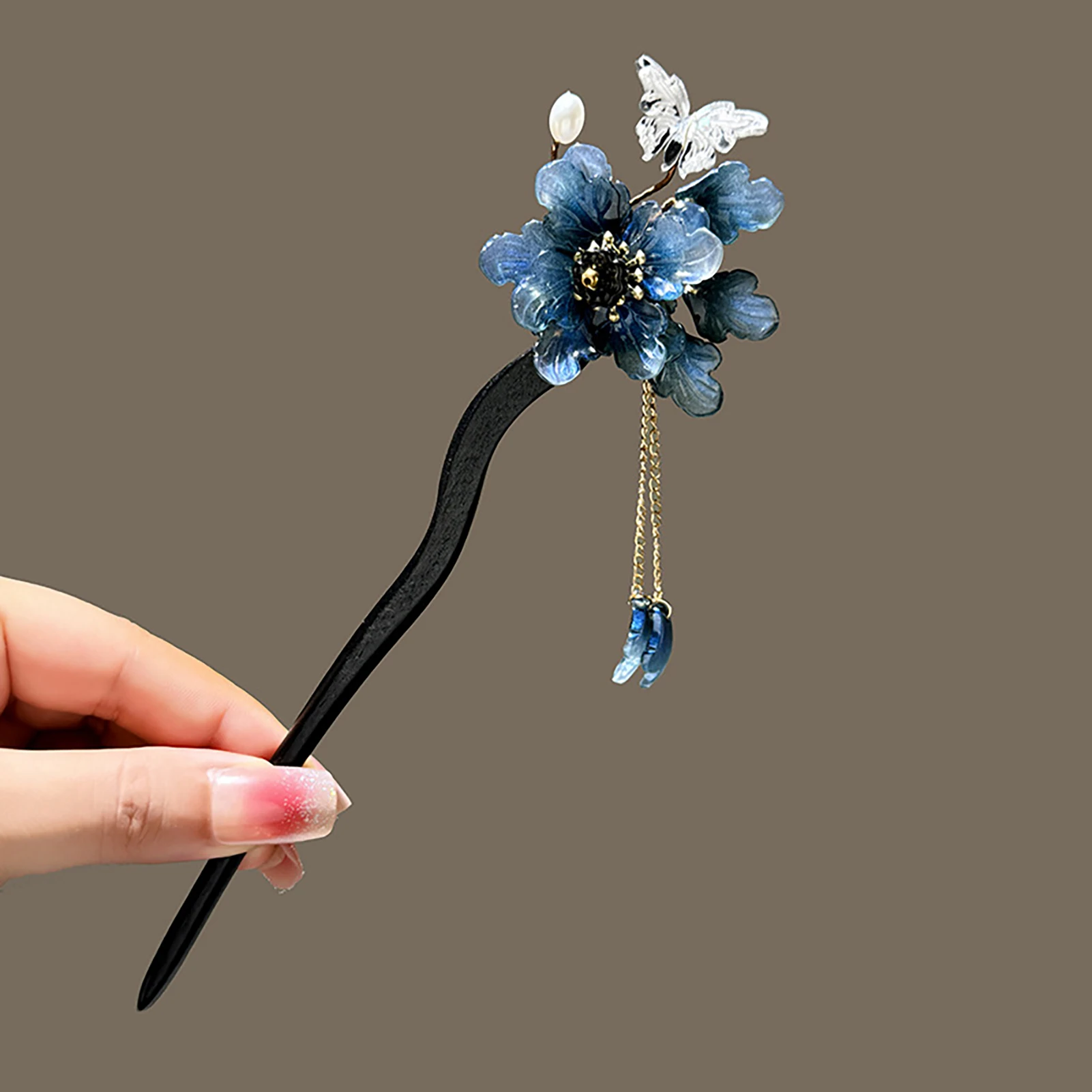 Chinesische Quaste Haar Stick Essstäbchen Für Frauen Blaue Blume Schritt Schütteln Vintage Han Kostüm Haar Brötchen Schmuck Retro Cosplay Haarnadel – Detail 3